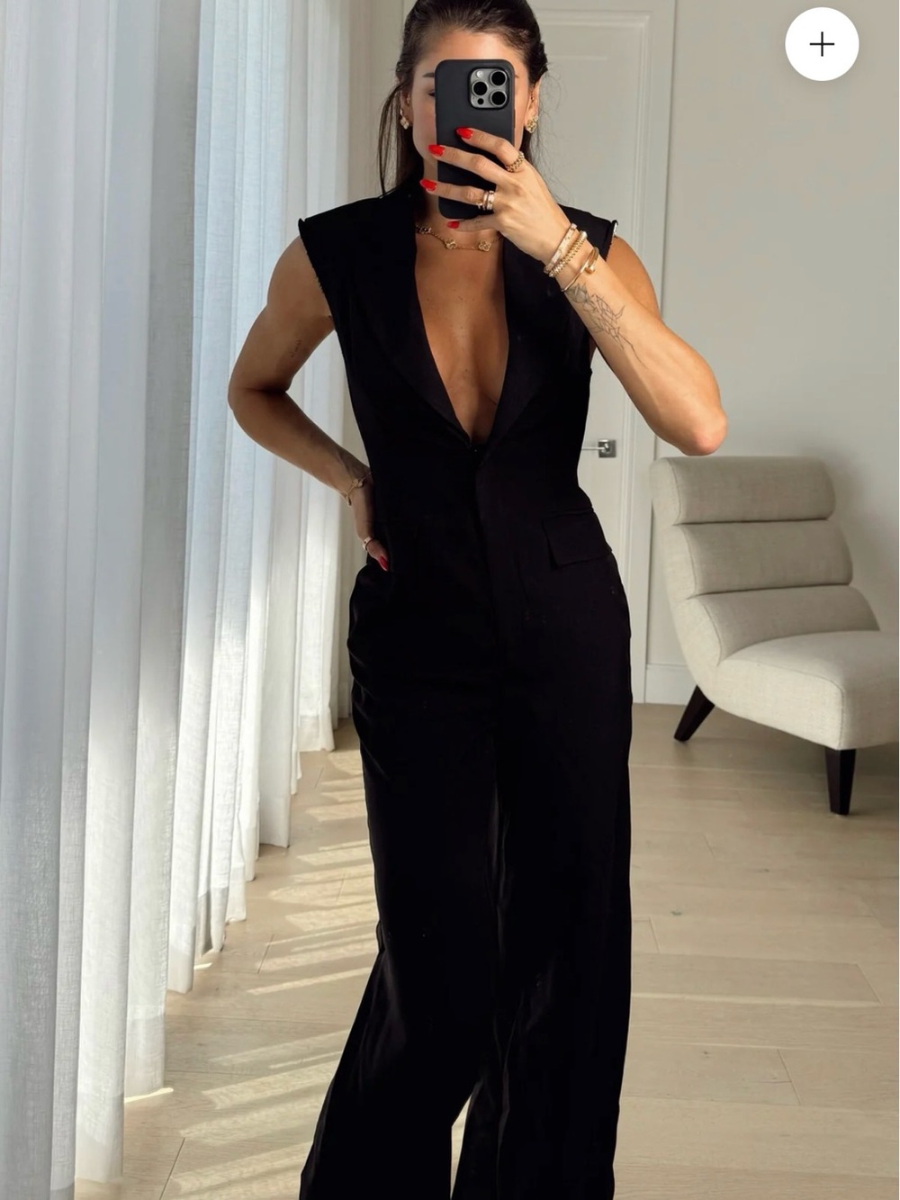 Sleeveless V-Neck Black Jumpsuit with Tailored Waist